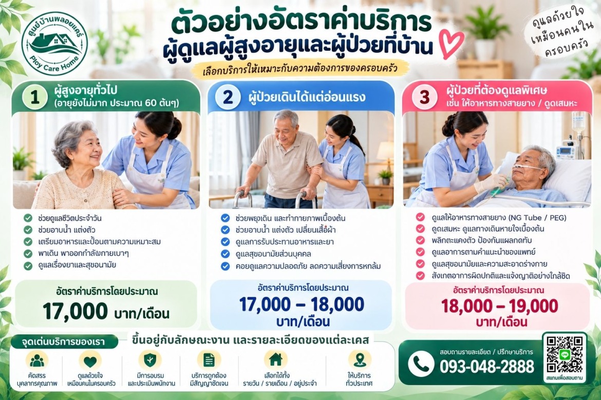 ค่าบริการรับดูแลผู้สูงอายุ ผู้ป่วยที่บ้าน